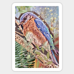 Cute perched blue and brown little bird. Sticker